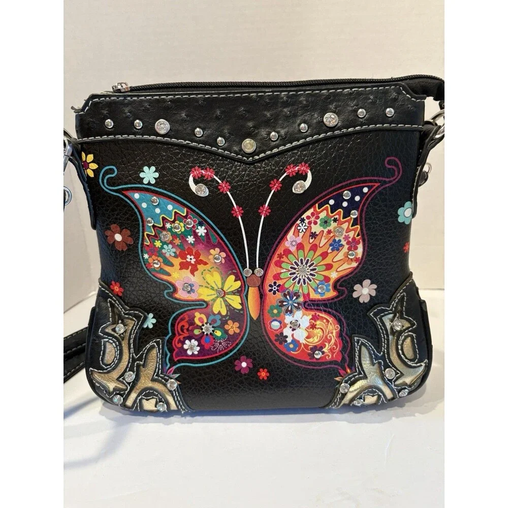 Butterfly Flower Spring For Women Clutch Western Style CCW Rhinestone S...